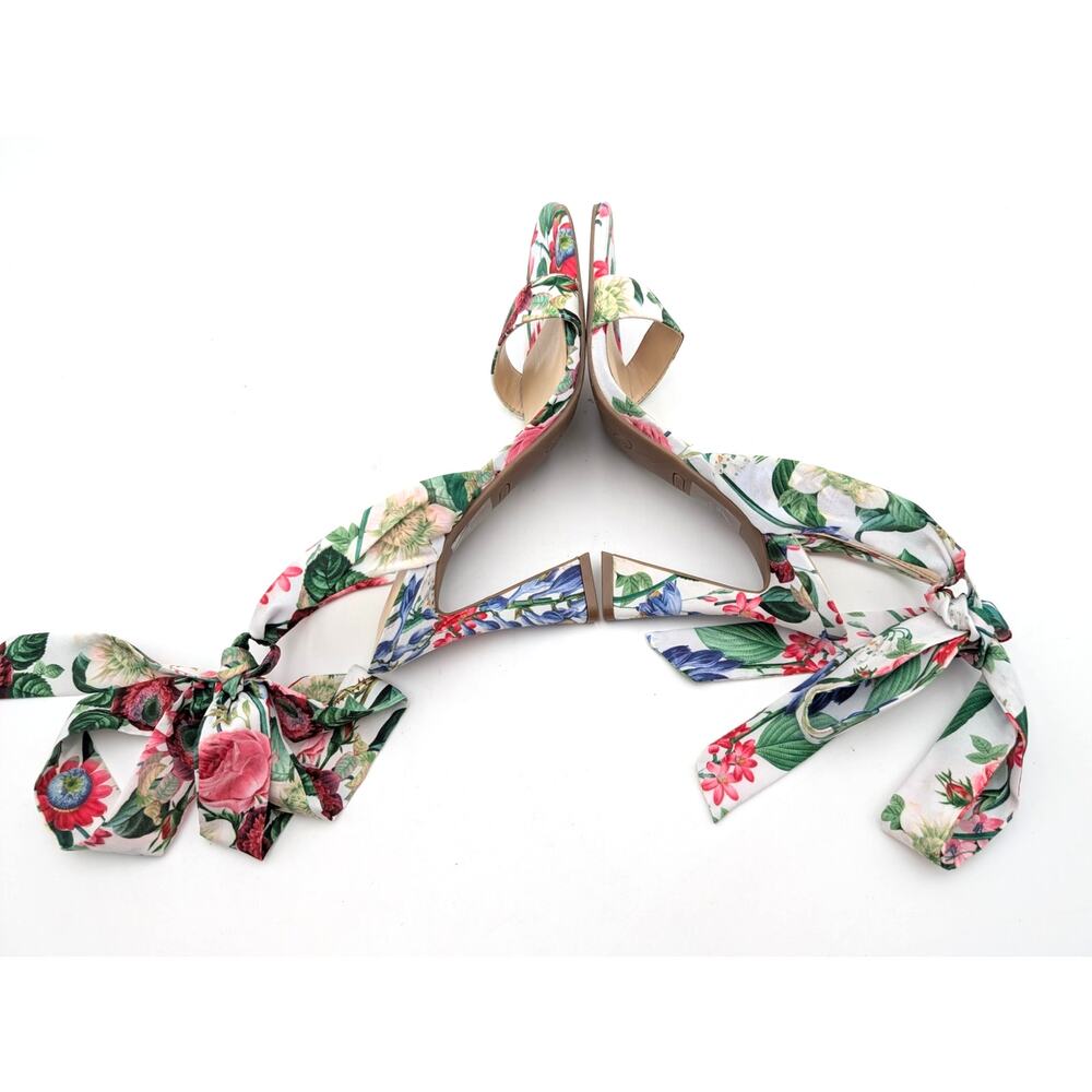 Nine West Kobs Ankle Tie Heel Sandal Women's White Floral Size US5.5M EU36 - Picture 5 of 11